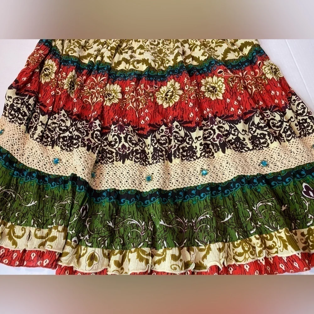 Bila Bohemian Rhinestones Embellished Broom Flared Mini Skirt Womens Size XL - Picture 2 of 7